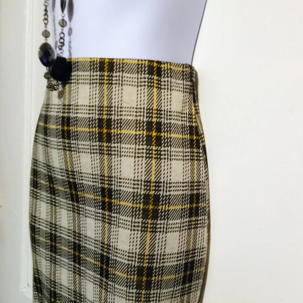Elegant Yellow Plaid Bodycon Pencil Skirt Sz XXS